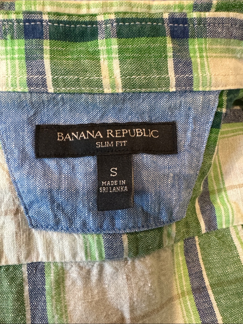 Banana Republic Slim Fit Blue, Green & White Plaid Button-Down Shirt Sz S